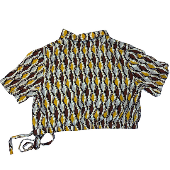 Rachel Roy Geometric Wrap Crop Top Short Sleeve Tie Waist Size M NWOT - Picture 4 of 4